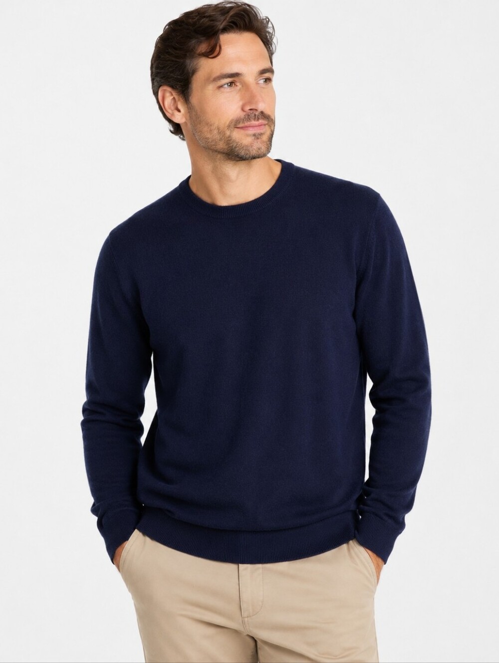 Magaschoni 100% Wool Crewneck Sweater Deep Navy Large